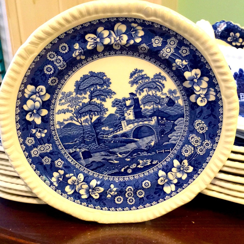 - Vintage Copeland blue Spode transfer Ware dessert or bread plate set 4